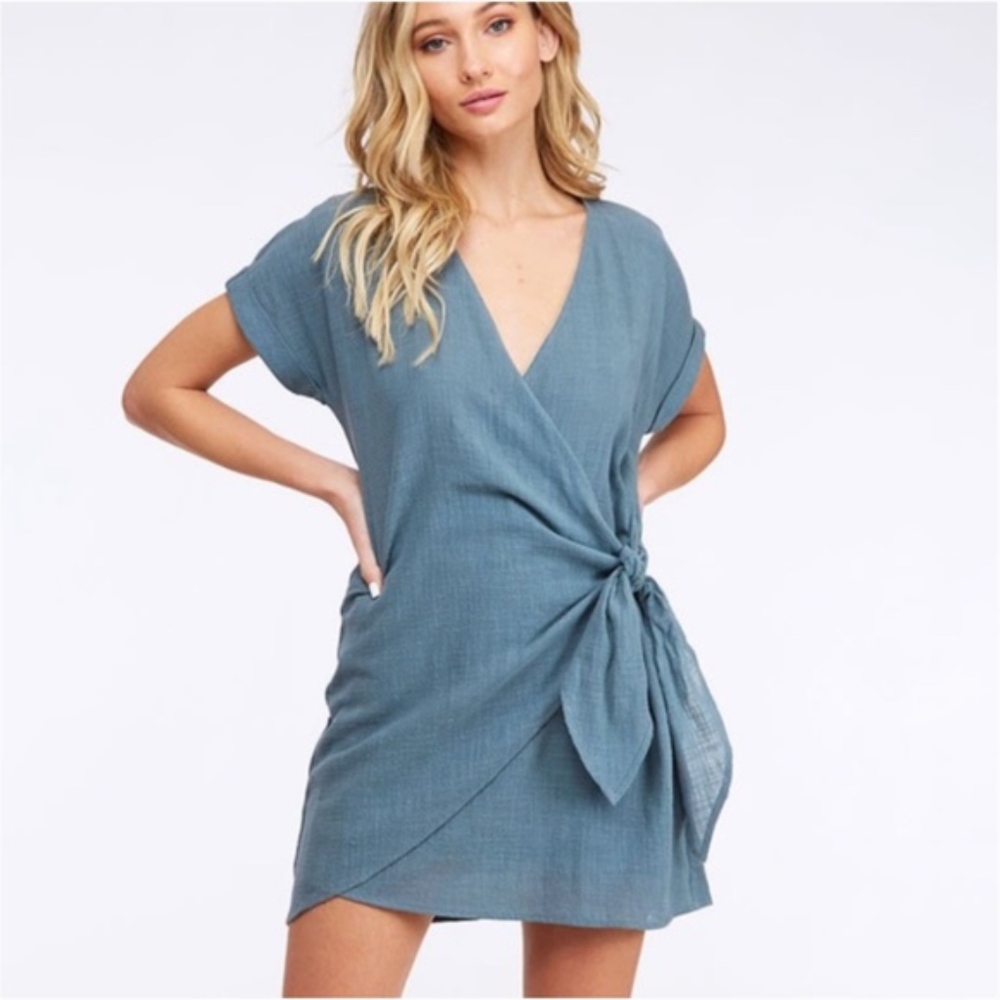 Vici Shore Nights Cotton Wrap Dress - Dark Sage